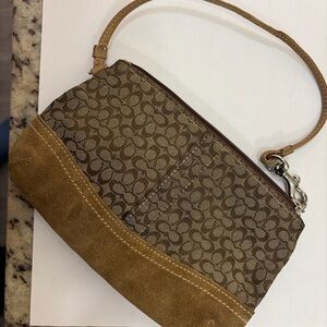 Coach Signature Canvas & Suede Wristlet | Brown Tan | Small Pochette